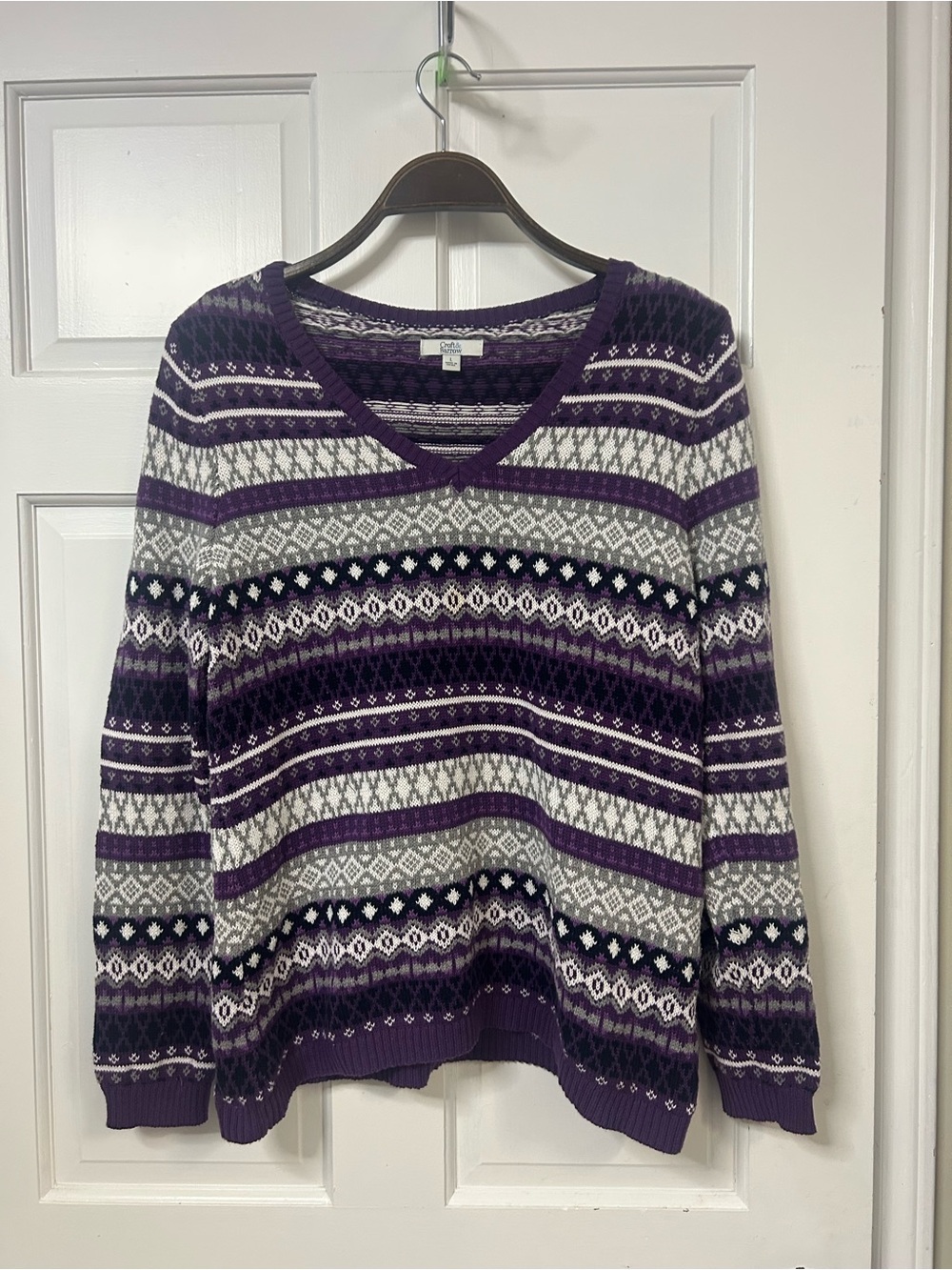 croft & barrow Purple and Cream Fair Isle V-Neck Sweater